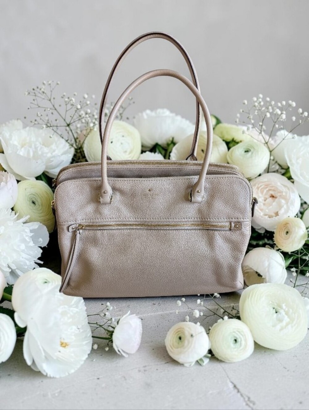 Taupe Leather Satchel Handbag - Women